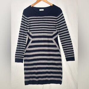 Calvin Klein Long Sleeve Navy and Gray Dress